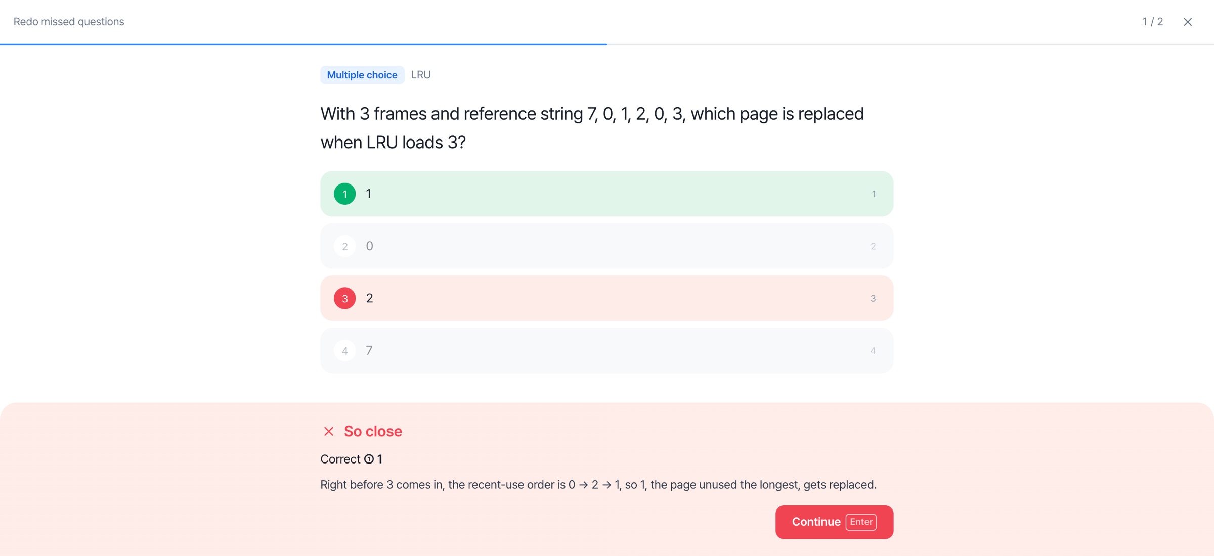 Quiz screen: answer check and explanation