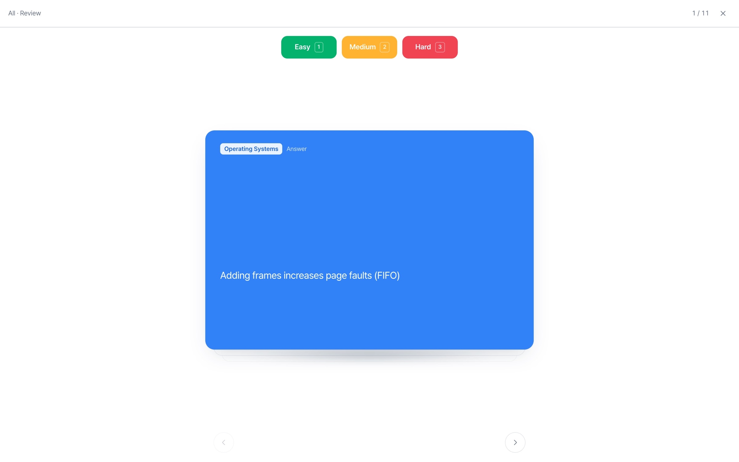 Flashcards screen
