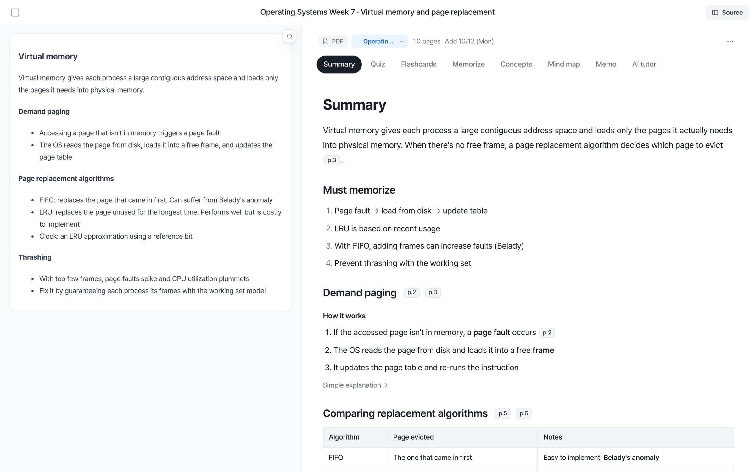 Summary screen