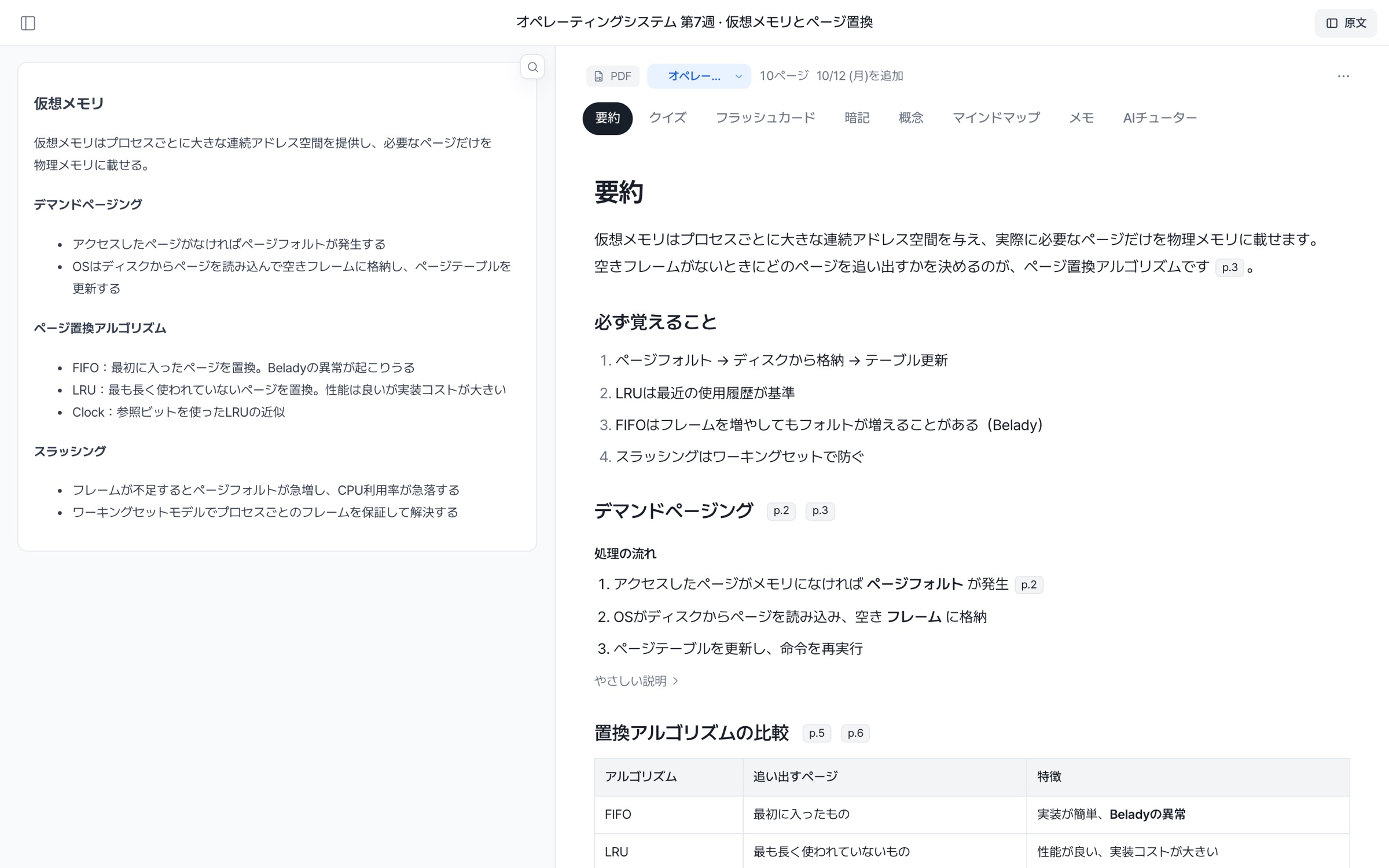 要約の画面