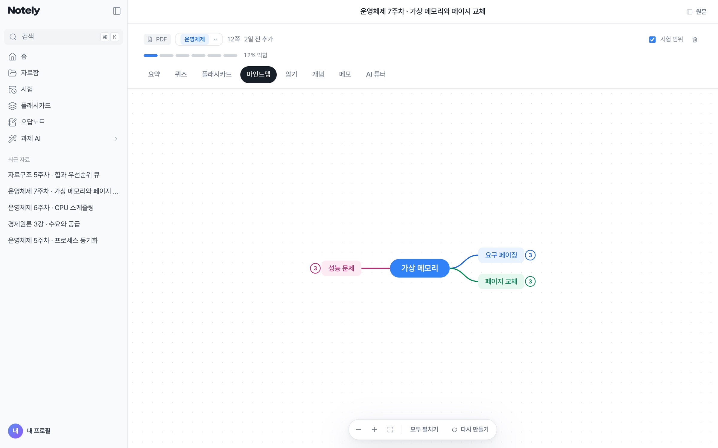 마인드맵 화면